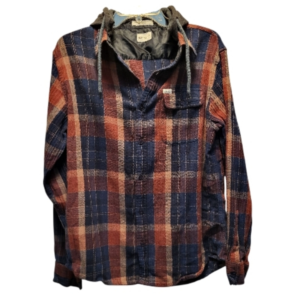 Matix Clothing Company Navy Slim Fit Hargrove Flannel Shirt with Hood - Size L